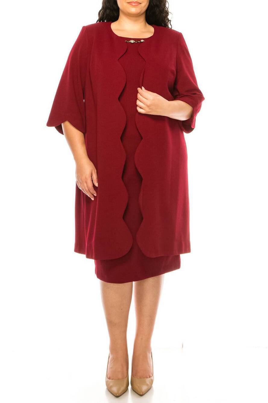 NEW MAYA BROOKE 3/4 sleeve 2 piece jacket dress - plus in cranberry